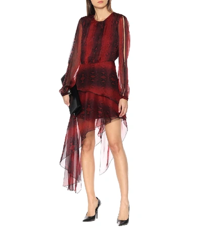 Shop Amiri Printed Silk Midi Dress In Red
