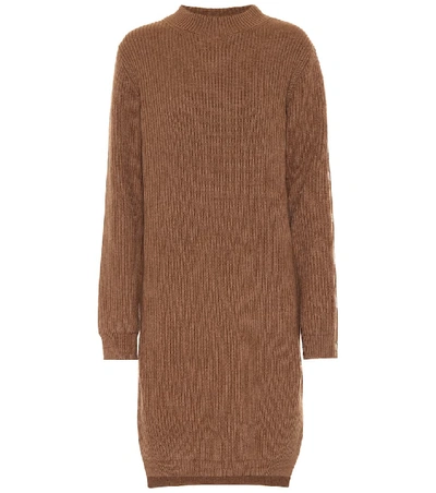 Shop Acne Studios Ribbed-knit Wool Midi Dress In Brown