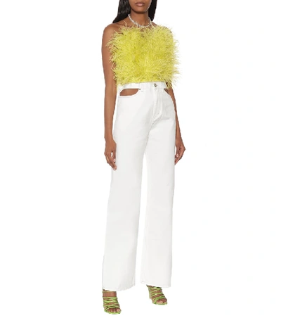 Shop Attico Elsa Embellished Feather Bustier In Yellow