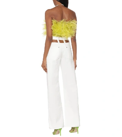 Shop Attico Elsa Embellished Feather Bustier In Yellow