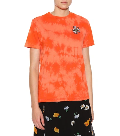 Shop Ganni Verbena Tie-dyed Cotton T-shirt In Orange