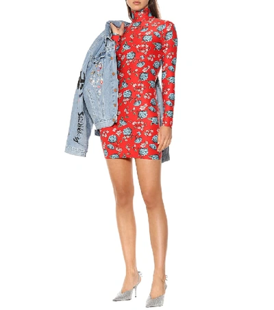 Shop Vetements Floral Printed Minidress In Red