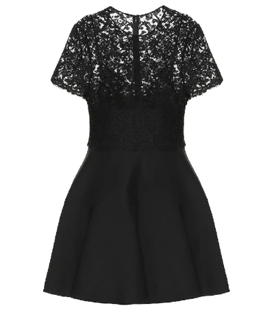 Shop Valentino Lace-trimmed Silk And Wool Minidress In Black