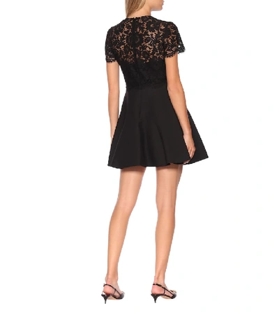 Shop Valentino Lace-trimmed Silk And Wool Minidress In Black
