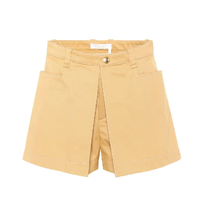 Shop Chloé Cotton Shorts In Beige