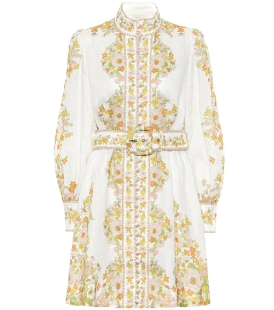 Shop Zimmermann Super Eight Floral Linen Minidress In White