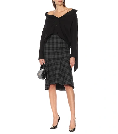 Shop Balenciaga Checked Wool-blend Midi Skirt In Grey