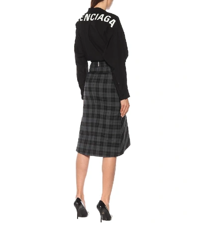 Shop Balenciaga Checked Wool-blend Midi Skirt In Grey