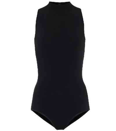 Shop Alaïa Ribbed-knit Bodysuit In Black