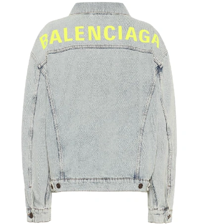 Shop Balenciaga Logo Oversized Denim Jacket In Blue