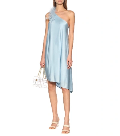 Shop Cult Gaia Flo Feather-trimmed Satin Minidress In Blue