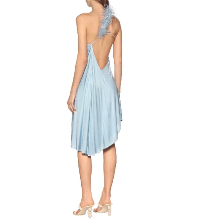 Shop Cult Gaia Flo Feather-trimmed Satin Minidress In Blue