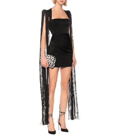 Shop Alex Perry Alex Fringed Satin Minidress In Black