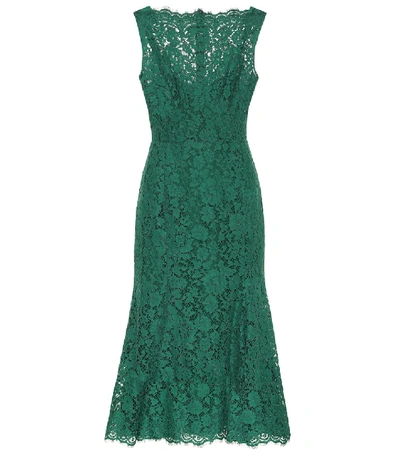 Shop Dolce & Gabbana Lace Midi Dress In Green