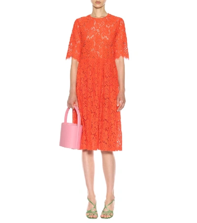 Shop Ganni Jerome Lace Dress In Red