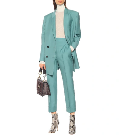 Shop Fendi Mohair And Wool Pants In Green