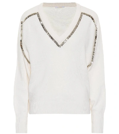 Shop Chloé Embellished Cashmere Sweater In White