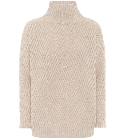 Shop Agnona Cashmere-blend Turtleneck Sweater In Beige