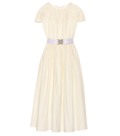 Shop Fendi Embroidered Cotton Midi Dress In White