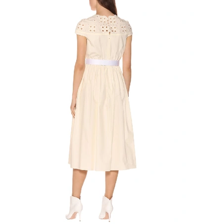 Shop Fendi Embroidered Cotton Midi Dress In White