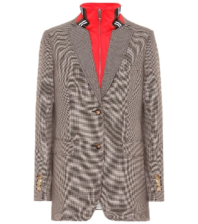 Shop Burberry Checked Wool And Cotton Blazer In Brown