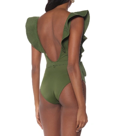 Shop Johanna Ortiz On The Shore Ruffled Swimsuit In Green
