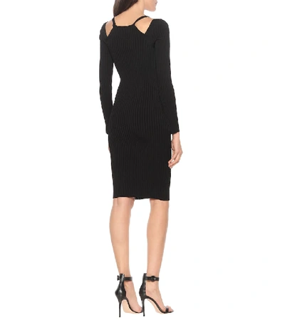 Shop Versace Ribbed-knit Bodycon Midi Dress In Black