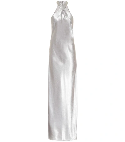 Shop Galvan Eve Hammered-satin Dress In Silver