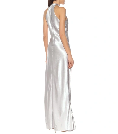 Shop Galvan Eve Hammered-satin Dress In Silver