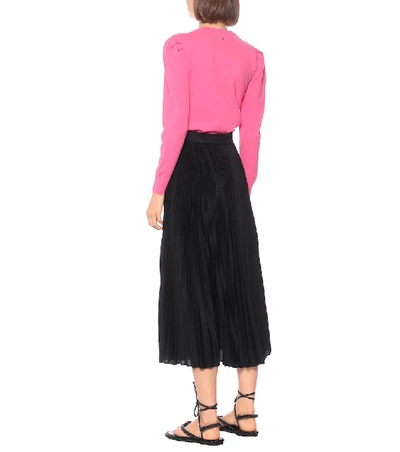 Shop Valentino Vlogo Pleated Jersey Midi Skirt In Black
