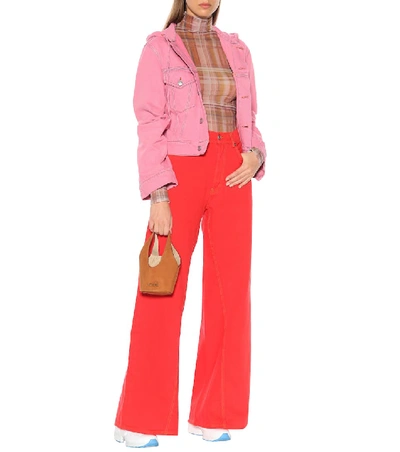 Shop Ganni High-waisted Flared Jeans In Red