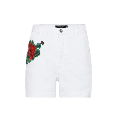 Shop Dolce & Gabbana High-rise Embroidered Denim Shorts In White