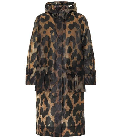 Shop Ganni Leopard-print Rain Jacket In Beige