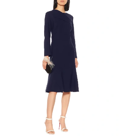 Shop Oscar De La Renta Wool-blend Midi Dress In Blue