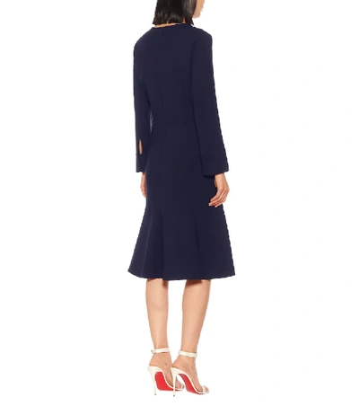 Shop Oscar De La Renta Wool-blend Midi Dress In Blue