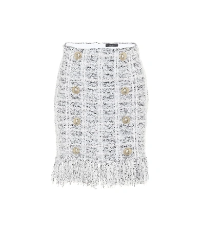 Shop Balmain Tweed Miniskirt In White