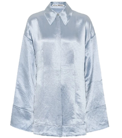Shop Acne Studios Oversized Satin Pajama Shirt In Blue