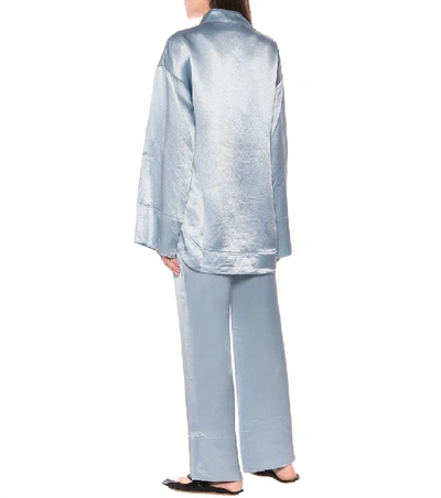 Shop Acne Studios Oversized Satin Pajama Shirt In Blue