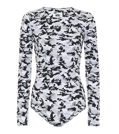 Shop Mm6 Maison Margiela Camo Stretch-jersey Bodysuit In Grey