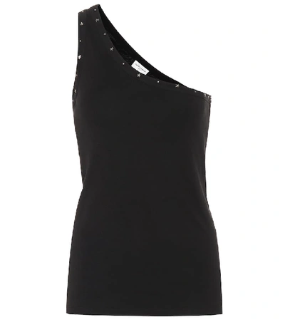 Shop Saint Laurent Studded Cotton-jersey Top In Black