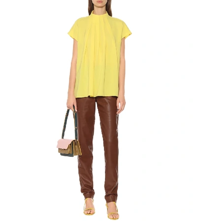 Shop Tibi Esme Pleated Crêpe Top In Yellow