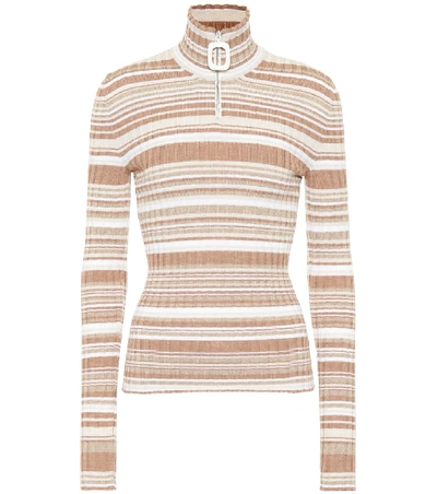 Shop Jw Anderson Striped Wool Sweater In Brown