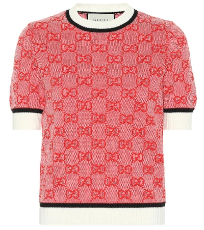 Shop Gucci Gg Knitted Wool And Cotton Top In Red