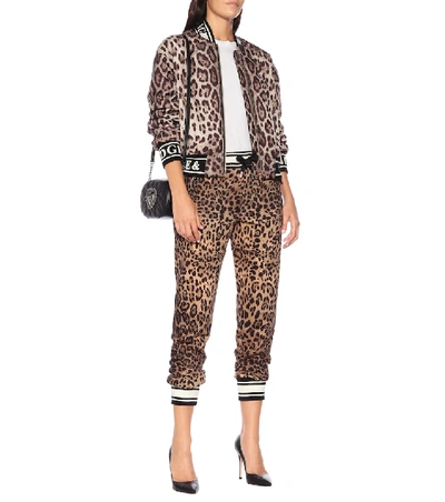 Shop Dolce & Gabbana Leopard-print Cotton Trackpants In Brown