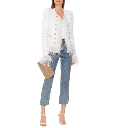 Shop Balmain Tweed Jacket In White