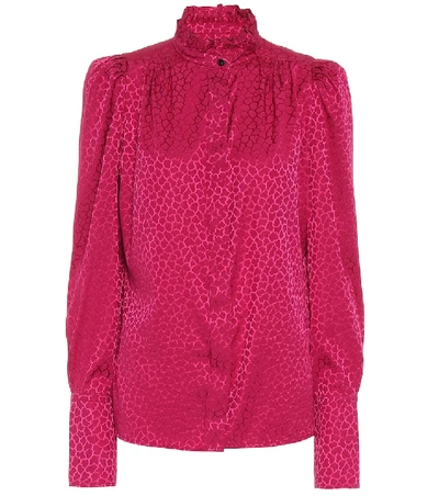 Shop Isabel Marant Lamia Stretch-silk Jacquard Blouse In Pink