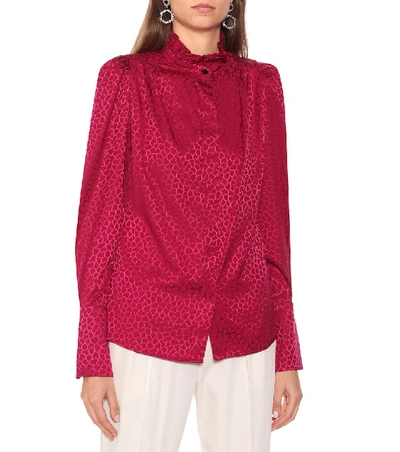 Shop Isabel Marant Lamia Stretch-silk Jacquard Blouse In Pink