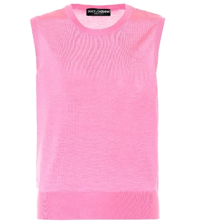 Shop Dolce & Gabbana Silk Knit Tank Top In Pink