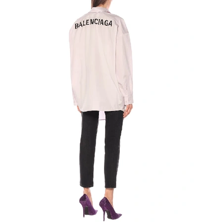 Shop Balenciaga Logo Cotton-poplin Shirt In Pink