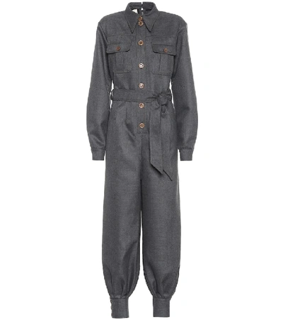 Shop Gucci Belted Wool Jumpsuit In Grey